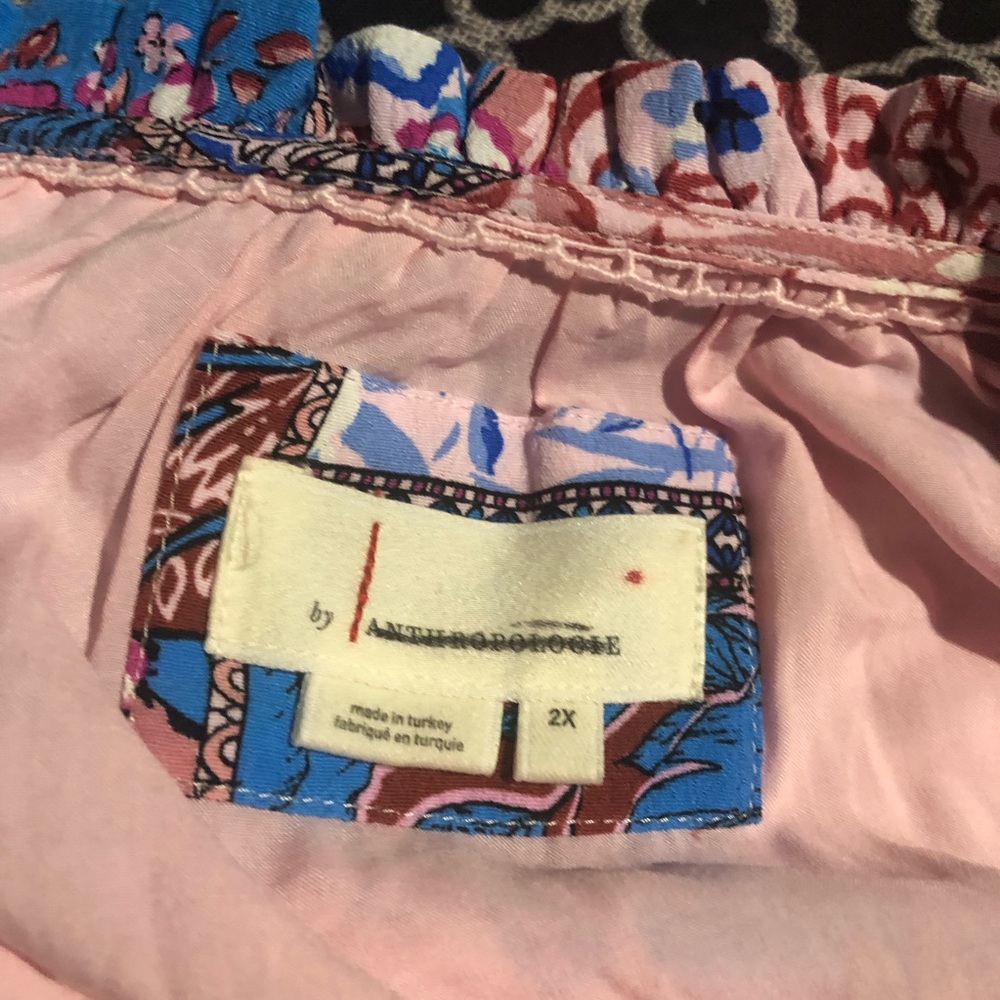 Anthropologie Floral Boho Tiered Midi Dress Sz 2X Pink Blue N14 - Picture 3 of 11